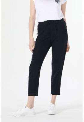 Pantaloni conici din amestec de in cu talie elastica