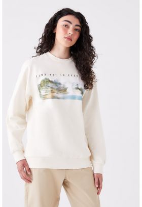 Bluza de trening cu imprimeu si maneci cazute