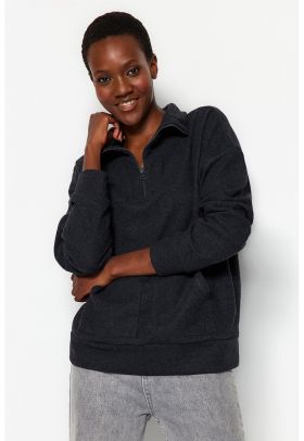 Bluza de trening relaxed fit cu fermoar scurt