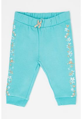 Pantaloni sport cu flori brodate