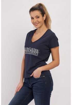 Tricou cu imprimeu logo si decolteu in V