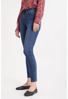 Blugi slim fit cu talie inalta