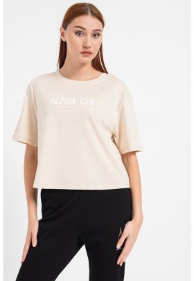 Tricou crop cu imprimeu text