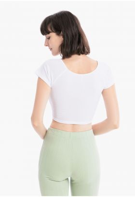 Tricou crop cu aspect petrecut Crosspy 7299