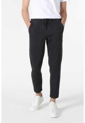 Pantaloni din denim cu snur in talie