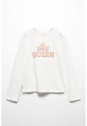 Bluza de bumbac cu broderie text Queen