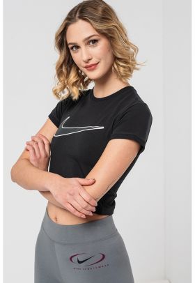 Tricou crop cu imprimeu logo