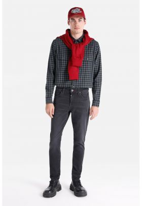 Blugi slim fit cu model uni