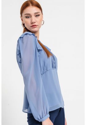 Bluza cu decolteu in V si maneci din sifon
