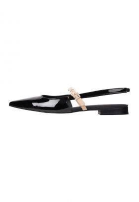 Balerini din piele cu bareta slingback si aspect lacuit