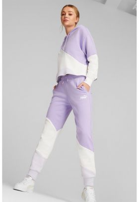 Pantaloni de trening cu model colorblock si snur