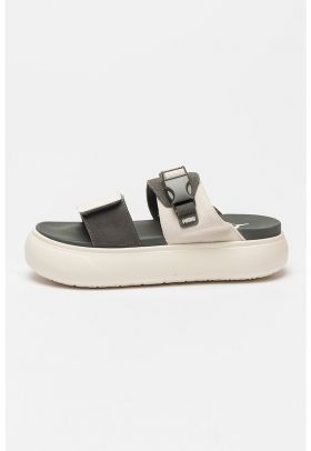 Papuci cu inchidere velcro si garnituri din piele intoarsa Mayu