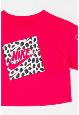 Tricou crop cu animal print si logo