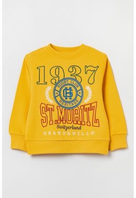 Bluza de trening cu decolteu la baza gatului si model text