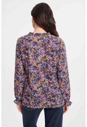 Bluza cu model floral si prindere cu snururi