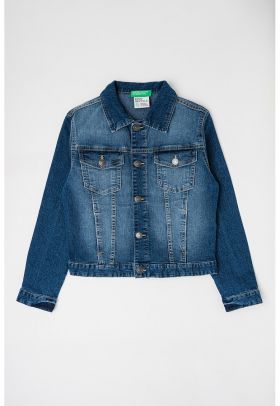 Jacheta de denim cu buzunare pe piept