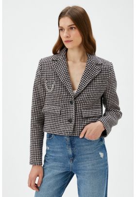 Sacou crop cu model houndstooth