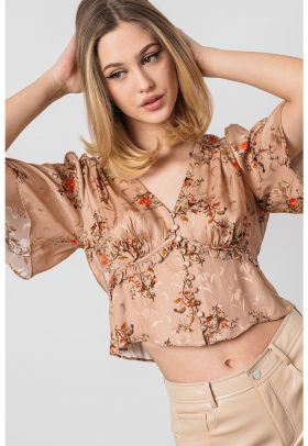 Bluza crop cu imprimeu floral