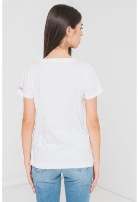 Tricou cu decolteu la baza gatului - cu logo si imprimeu floral