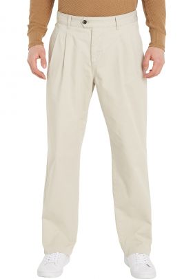 Pantaloni din amestec de bumbac organic cu talie medie si pliuri