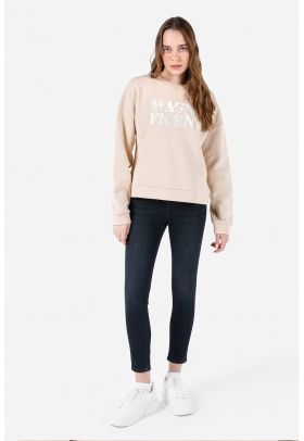 Bluza de trening cu maneci cazute si imprimeu text