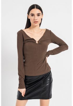Bluza cu decolteu in V din amestec de modal