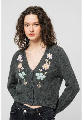 Cardigan cu decolteu in V si broderie florala Ellie