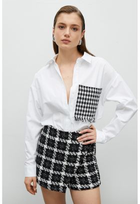 Camasa cu detalii houndstooth din tuid