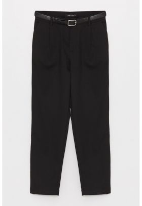 Pantaloni crop cu talie inalta si catarama