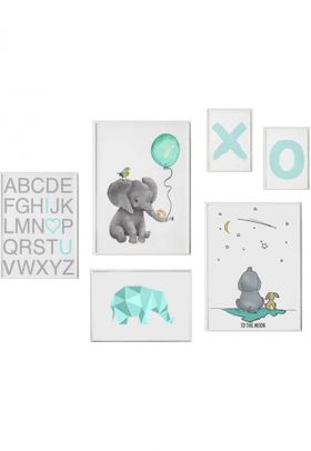 Set 6 tablouri decorative Elefant