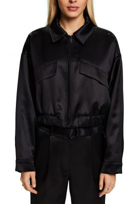 Jacheta bomber crop cu aspect satinat