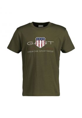 Tricou cu decolteu la baza gatului si imprimeu logo Archive Shield