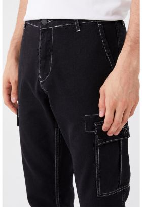 Pantaloni cargo din amestec de bumbac cu cusaturi contrastante