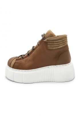 Ghete flatform de piele cu garnituri de piele intoarsa