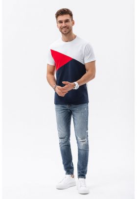 Tricou de bumbac cu model colorblock