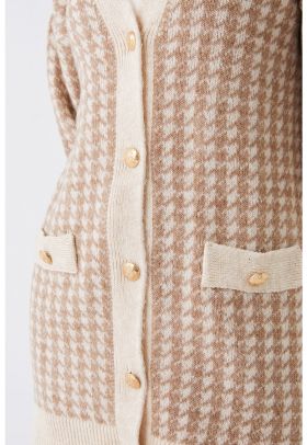 Cardigan lung cu imprimeu houndstooth