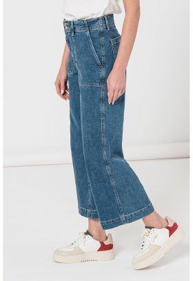 Pantaloni culottes de denim cu croiala ampla si talie inalta