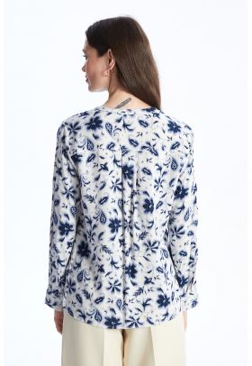 Bluza cu decolteu in V si imprimeu floral