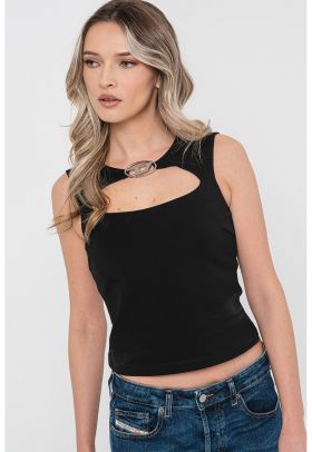 Top crop cu accesoriu logo