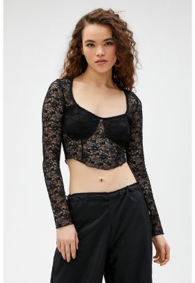 Bluza crop slim fit - din dantela