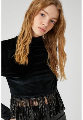 Bluza de catifea cu franjuri si strasuri
