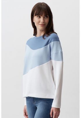 Bluza de tening cu decolteu la baza gatului si model colorblock