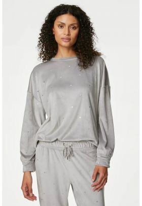 Bluza de trening de casa din velur cu buline
