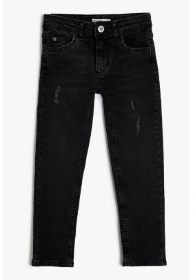 Blugi slim fit cu aspect deteriorat