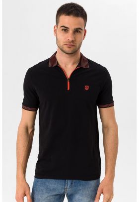 Tricou polo cu fenta cu fermoar