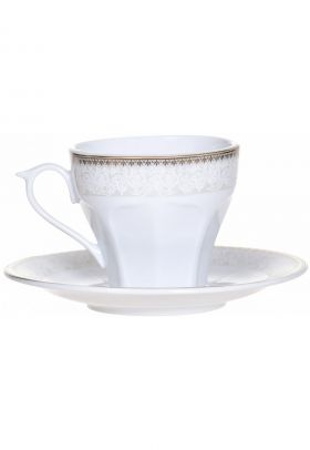 Set cafea 12 piese Mahana portelan cu margini lucrate in aur - 150 ml