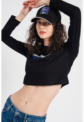 Bluza crop de bumbac organic cu logo