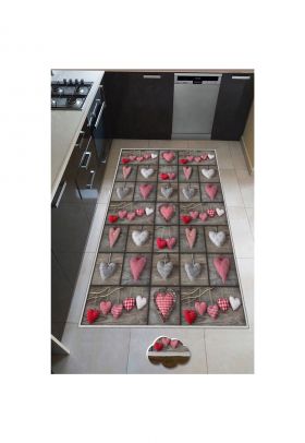Covor de bucatarie Hearts poliester - print digital - spate antiderapant - multicolor