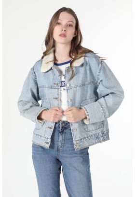 Jacheta de denim cu maneci cazute