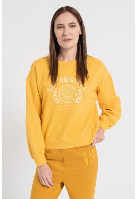 Bluza sport cu decolteu rotund si imprimeu logo